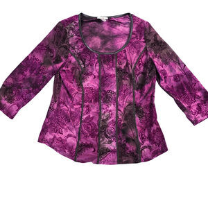 Roz & Ali Floral Velvet Top Women Large Purple Whimsygoth Renaissance Boho Fairy